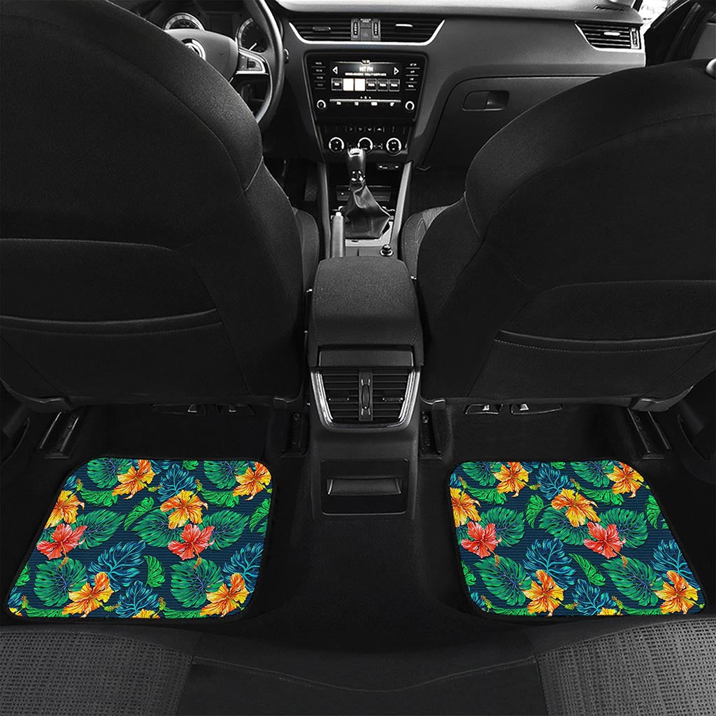 Hibiscus Monstera Hawaii Pattern Print Front and Back Car Floor Mats