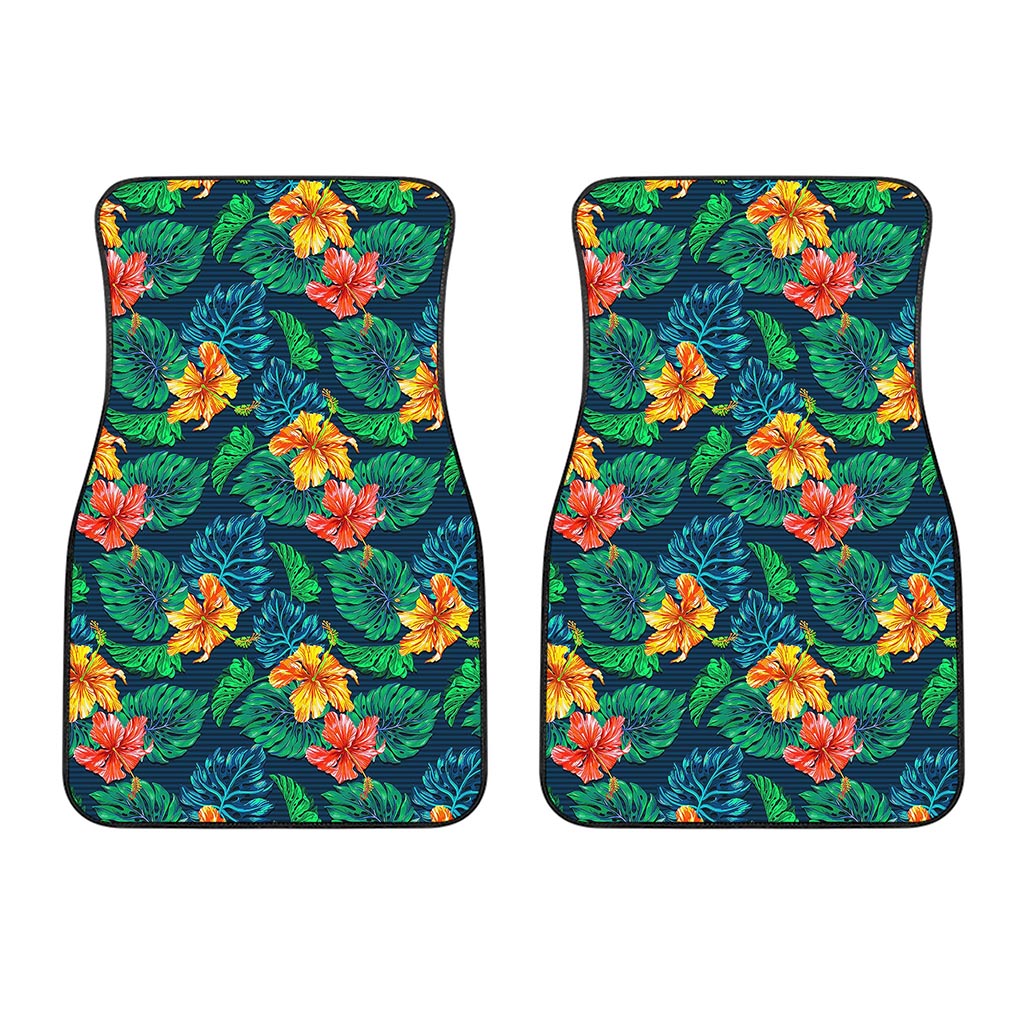 Hibiscus Monstera Hawaii Pattern Print Front Car Floor Mats