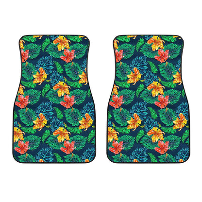 Hibiscus Monstera Hawaii Pattern Print Front Car Floor Mats