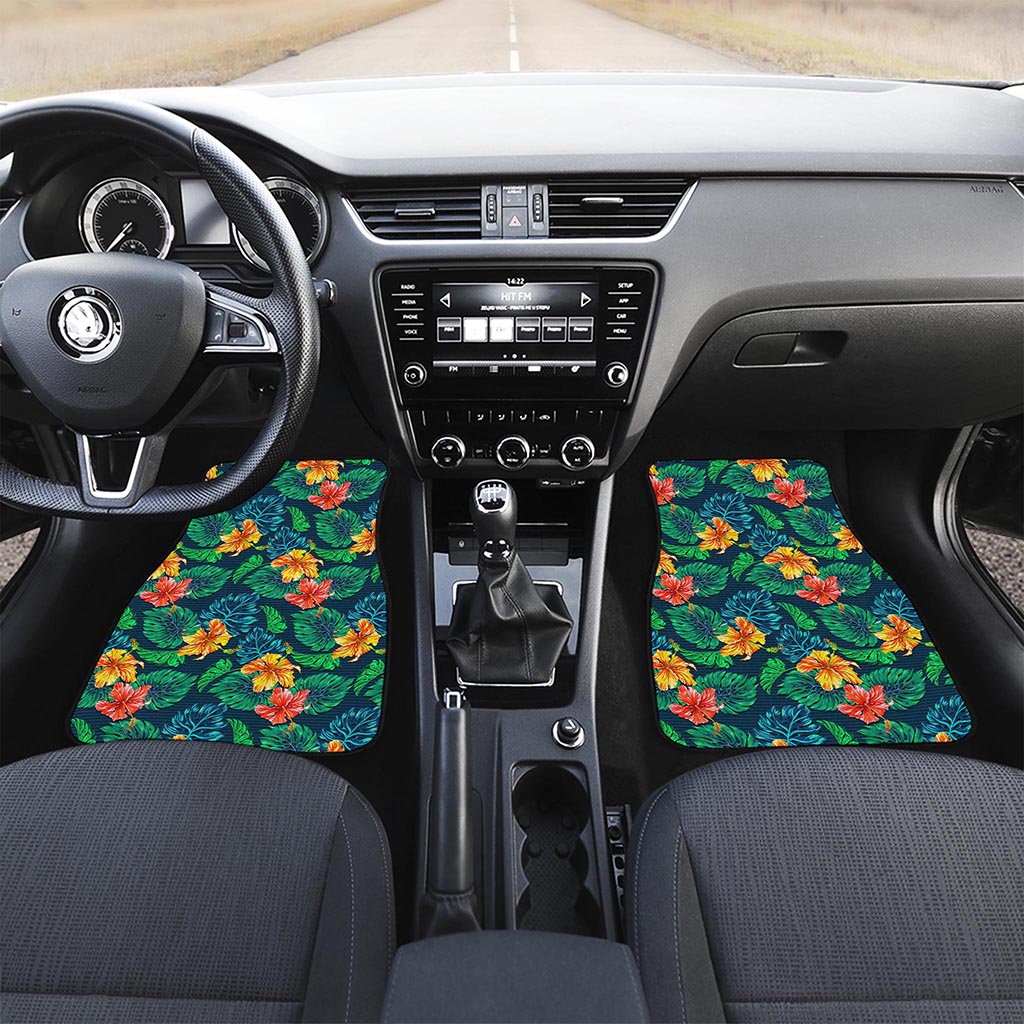 Hibiscus Monstera Hawaii Pattern Print Front Car Floor Mats
