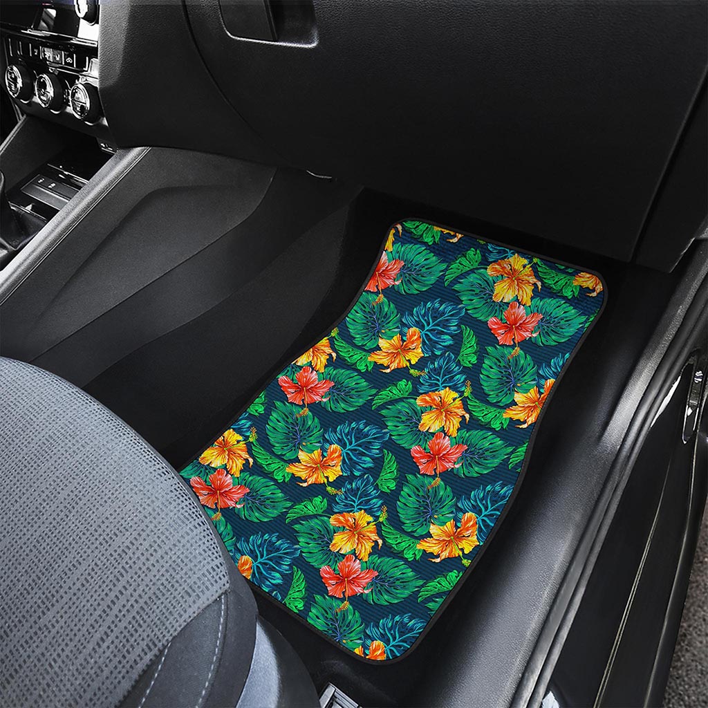 Hibiscus Monstera Hawaii Pattern Print Front Car Floor Mats