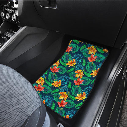 Hibiscus Monstera Hawaii Pattern Print Front Car Floor Mats
