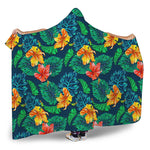 Hibiscus Monstera Hawaii Pattern Print Hooded Blanket
