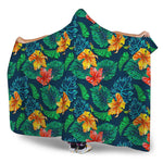 Hibiscus Monstera Hawaii Pattern Print Hooded Blanket