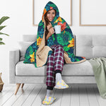 Hibiscus Monstera Hawaii Pattern Print Hooded Blanket