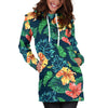 Hibiscus Monstera Hawaii Pattern Print Hoodie Dress GearFrost