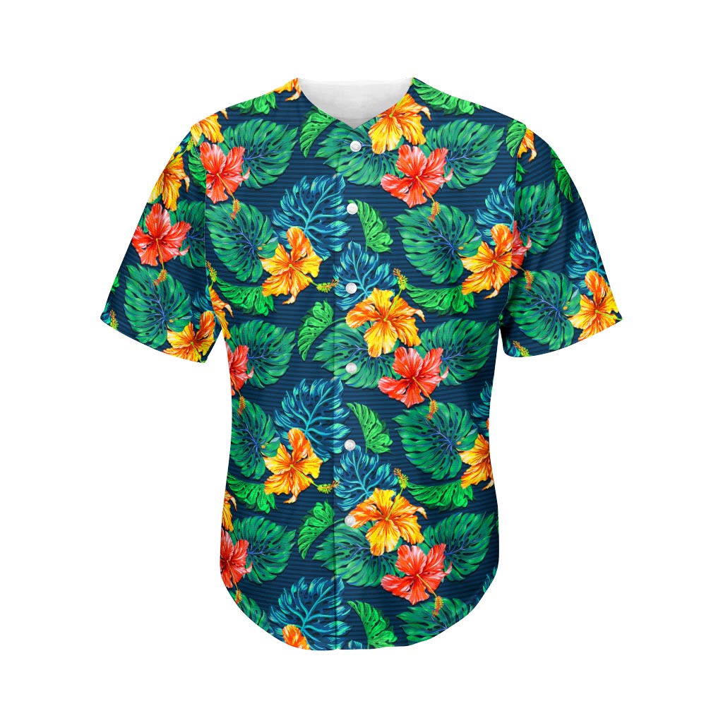 Hibiscus Monstera Hawaii Pattern Print Men's Baseball Jersey