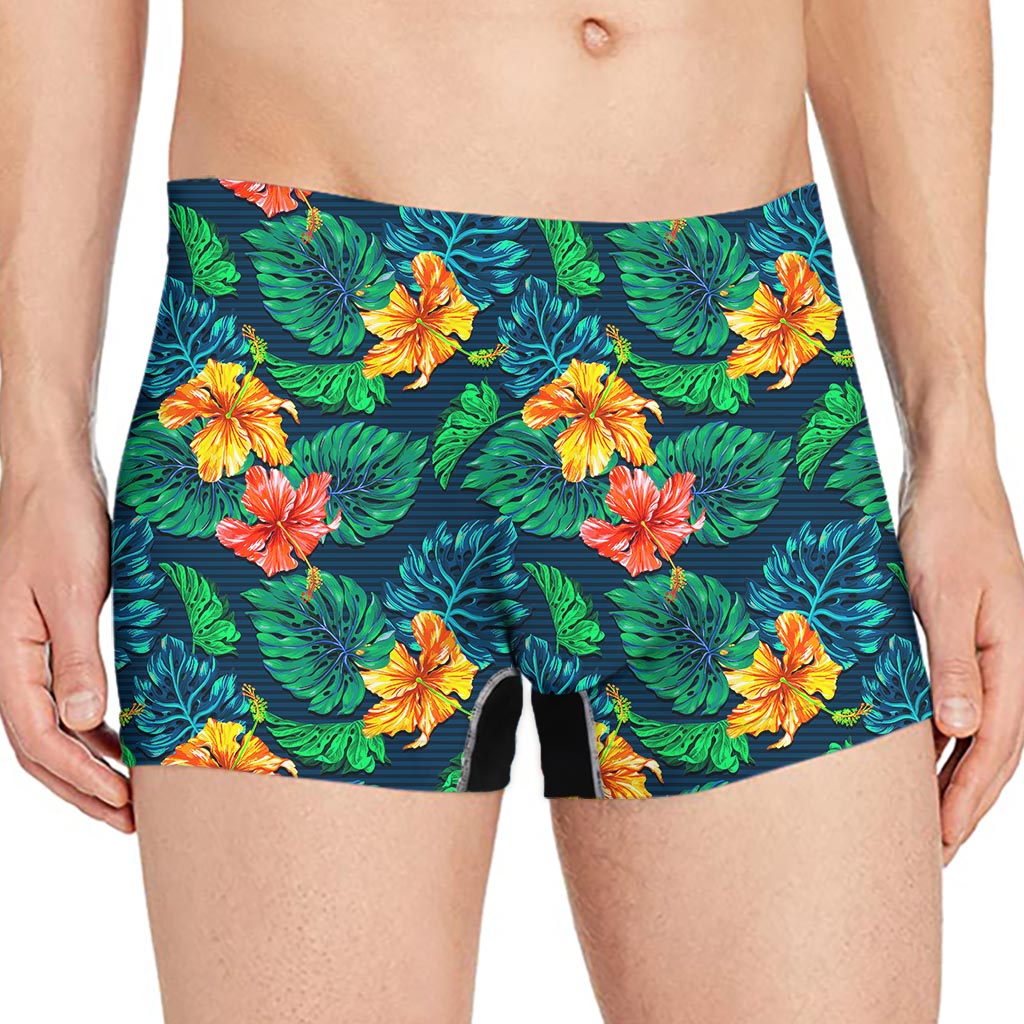 Hibiscus Monstera Hawaii Pattern Print Men's Boxer Briefs