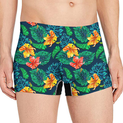 Hibiscus Monstera Hawaii Pattern Print Men's Boxer Briefs