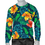 Hibiscus Monstera Hawaii Pattern Print Men's Crewneck Sweatshirt GearFrost