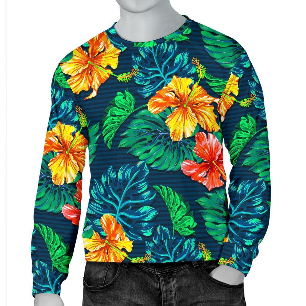 Hibiscus Monstera Hawaii Pattern Print Men's Crewneck Sweatshirt GearFrost