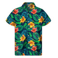 Hibiscus Monstera Hawaii Pattern Print Men's Short Sleeve Shirt