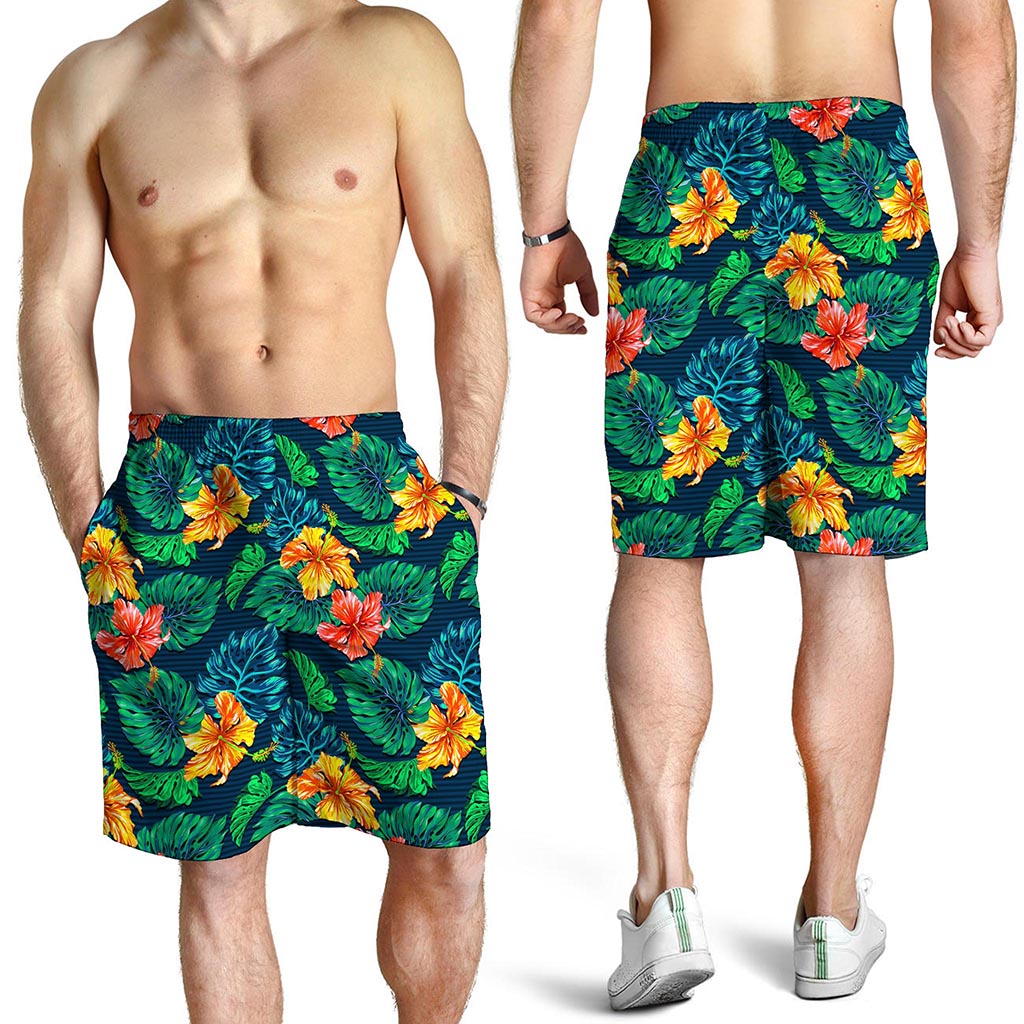 Hibiscus Monstera Hawaii Pattern Print Men's Shorts