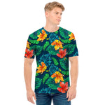 Hibiscus Monstera Hawaii Pattern Print Men's T-Shirt