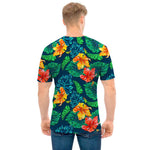 Hibiscus Monstera Hawaii Pattern Print Men's T-Shirt