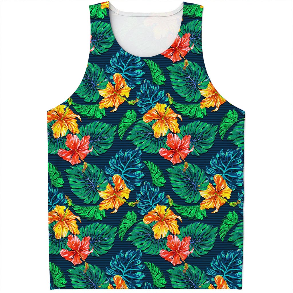 Hibiscus Monstera Hawaii Pattern Print Men's Tank Top