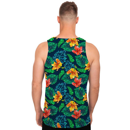Hibiscus Monstera Hawaii Pattern Print Men's Tank Top