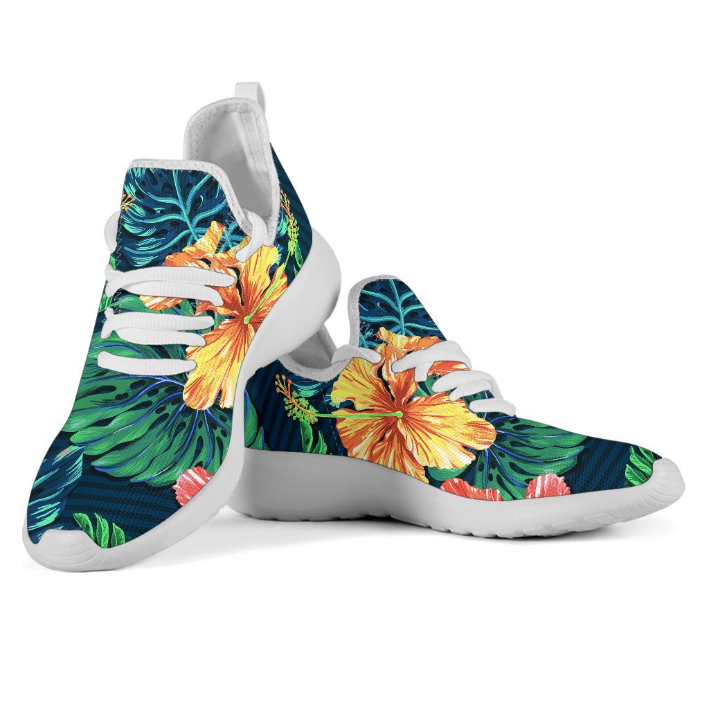 Hibiscus Monstera Hawaii Pattern Print Mesh Knit Shoes GearFrost