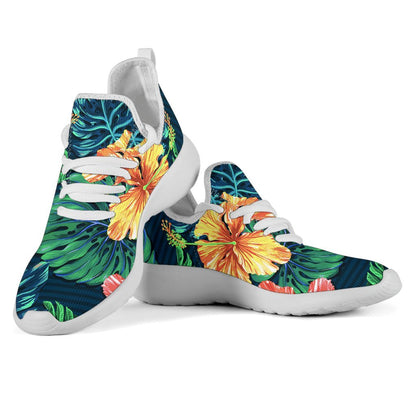 Hibiscus Monstera Hawaii Pattern Print Mesh Knit Shoes GearFrost