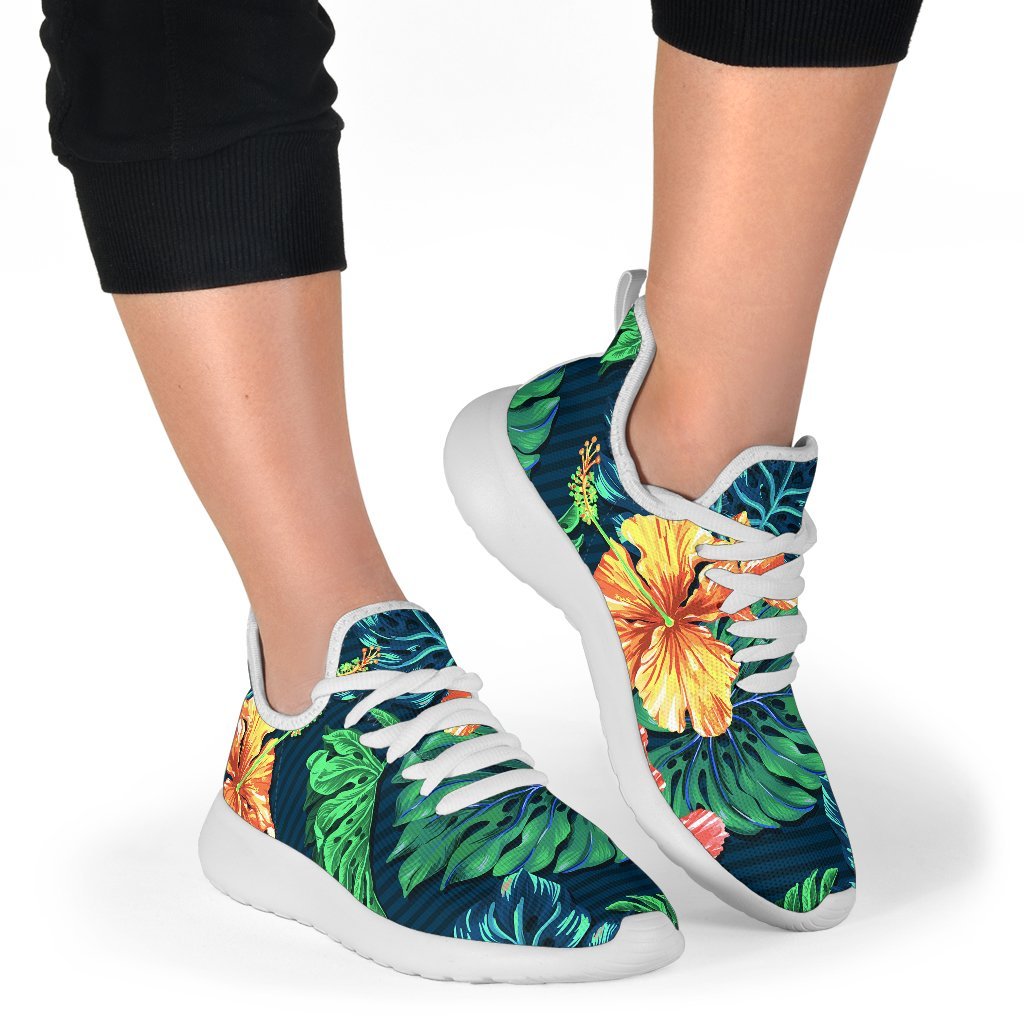 Hibiscus Monstera Hawaii Pattern Print Mesh Knit Shoes GearFrost