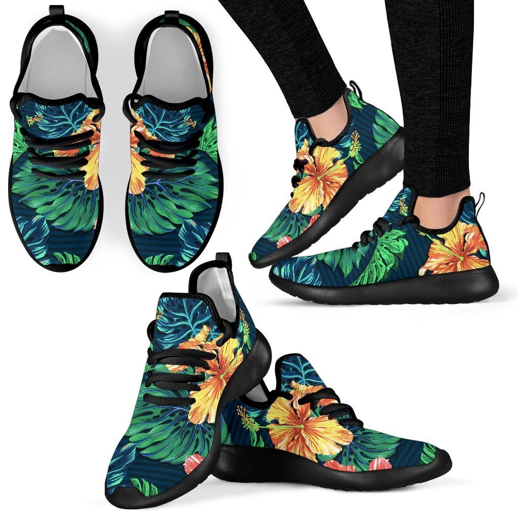 Hibiscus Monstera Hawaii Pattern Print Mesh Knit Shoes GearFrost