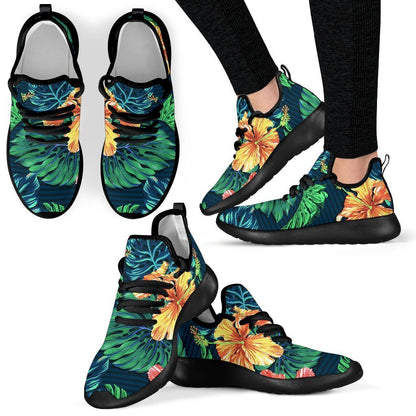 Hibiscus Monstera Hawaii Pattern Print Mesh Knit Shoes GearFrost