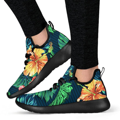 Hibiscus Monstera Hawaii Pattern Print Mesh Knit Shoes GearFrost