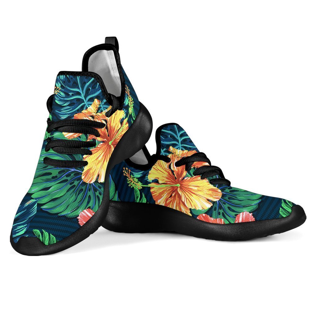 Hibiscus Monstera Hawaii Pattern Print Mesh Knit Shoes GearFrost