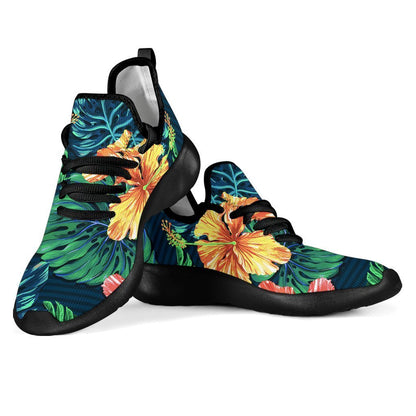 Hibiscus Monstera Hawaii Pattern Print Mesh Knit Shoes GearFrost