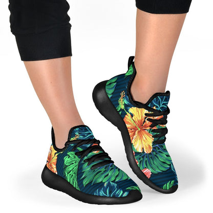 Hibiscus Monstera Hawaii Pattern Print Mesh Knit Shoes GearFrost
