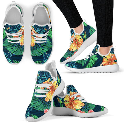 Hibiscus Monstera Hawaii Pattern Print Mesh Knit Shoes GearFrost