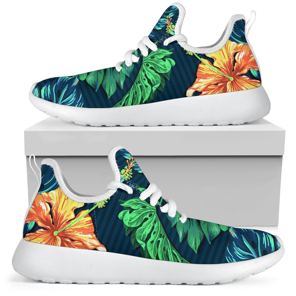Hibiscus Monstera Hawaii Pattern Print Mesh Knit Shoes GearFrost