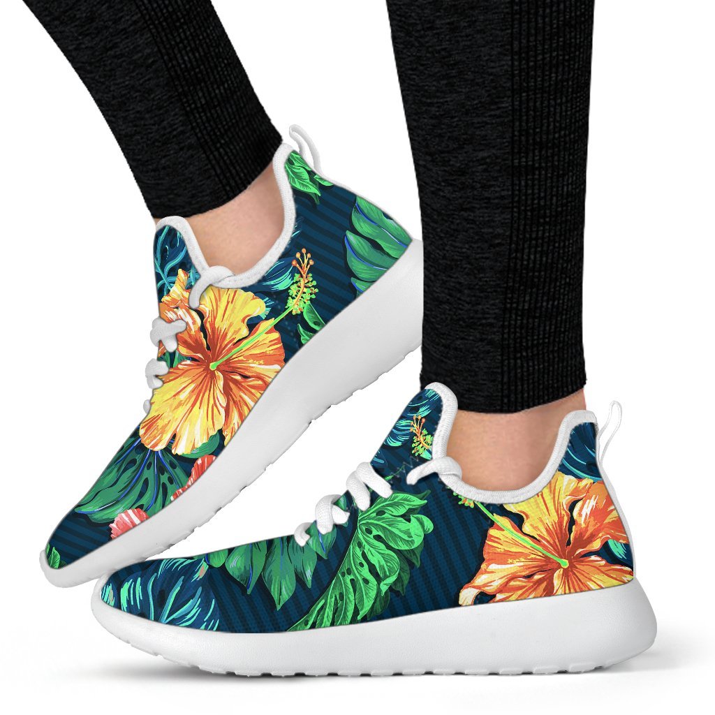 Hibiscus Monstera Hawaii Pattern Print Mesh Knit Shoes GearFrost