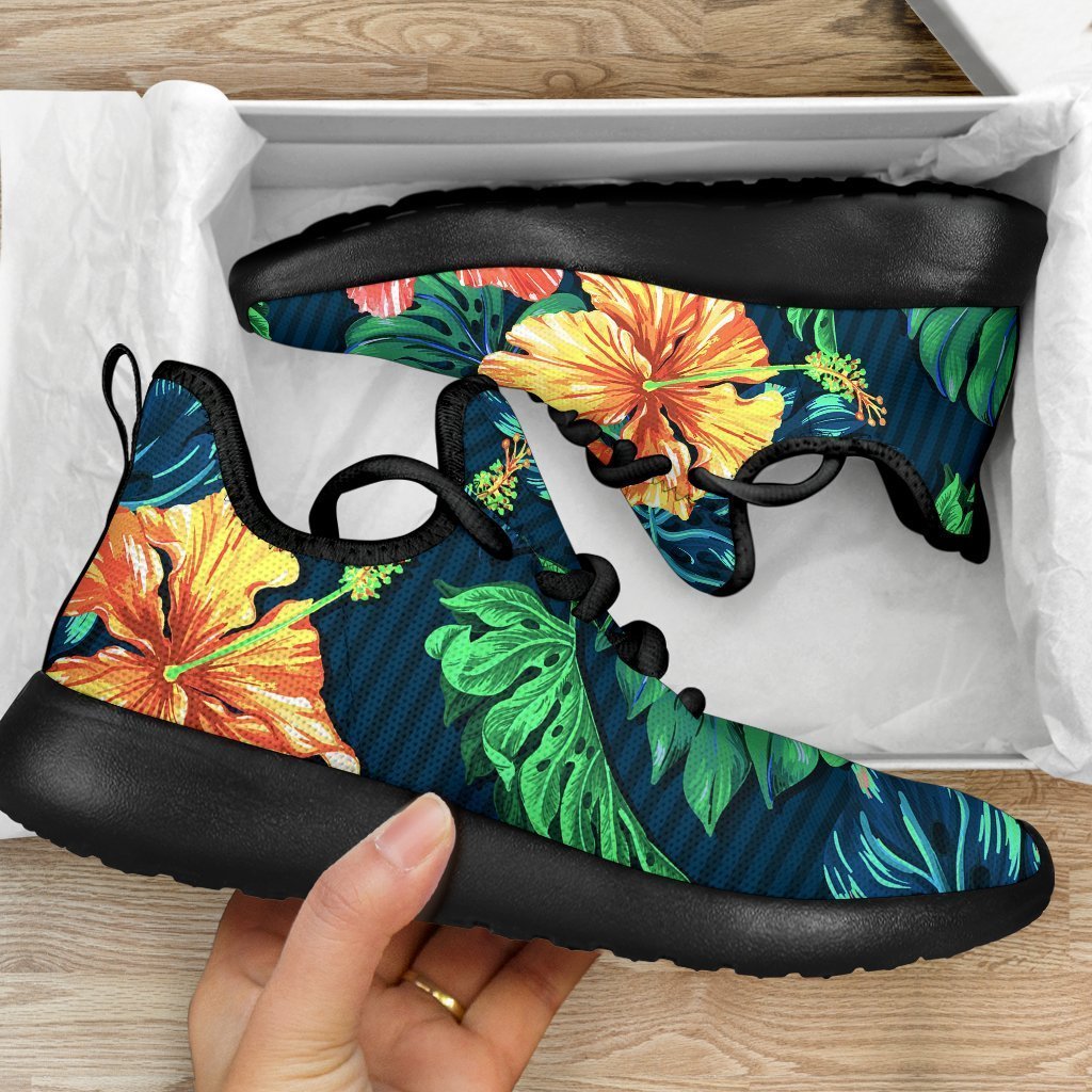 Hibiscus Monstera Hawaii Pattern Print Mesh Knit Shoes GearFrost