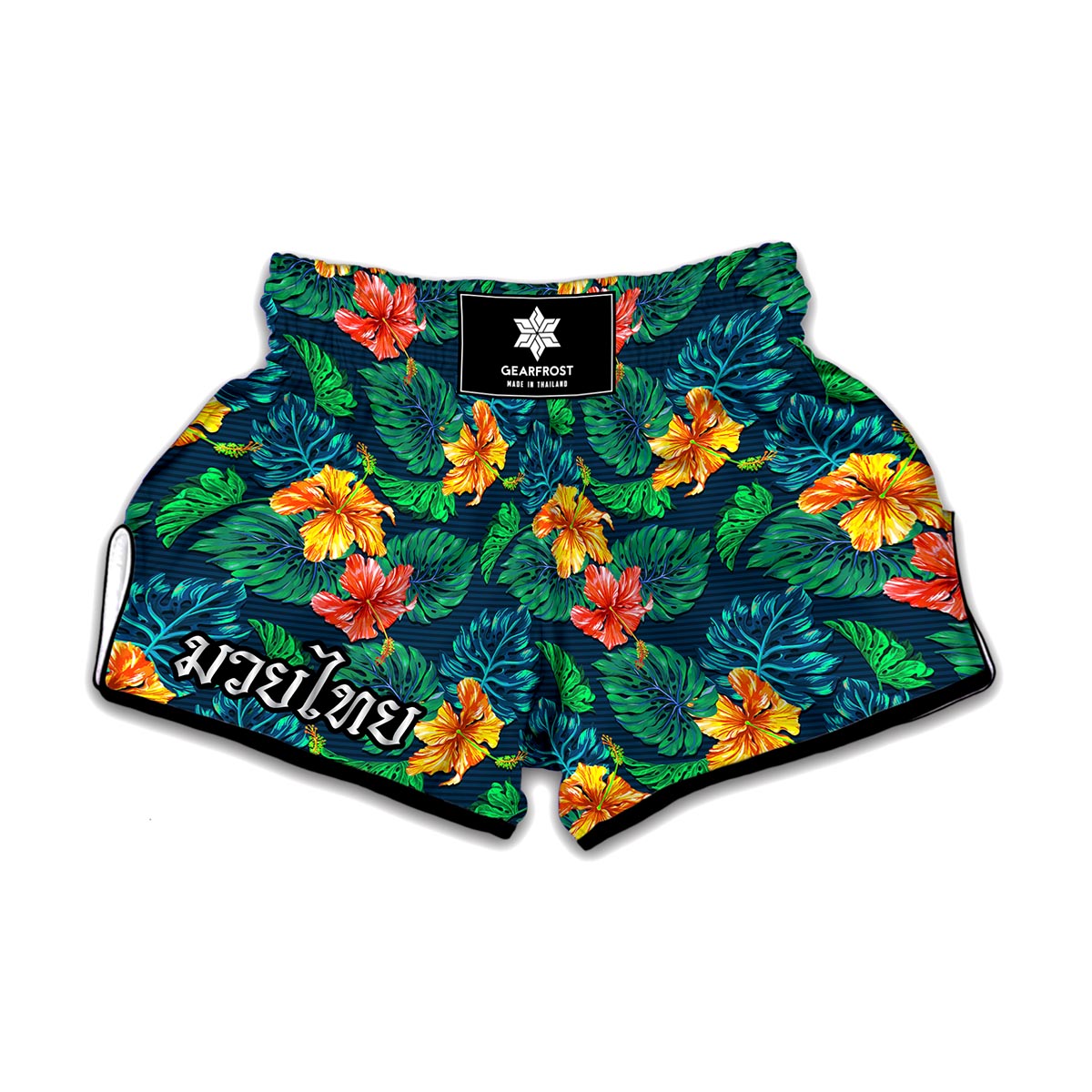 Hibiscus Monstera Hawaii Pattern Print Muay Thai Boxing Shorts