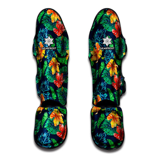 Hibiscus Monstera Hawaii Pattern Print Muay Thai Shin Guard