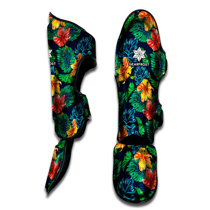 Hibiscus Monstera Hawaii Pattern Print Muay Thai Shin Guard