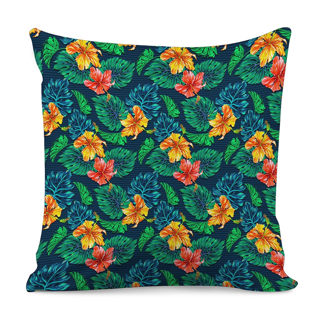 Hibiscus Monstera Hawaii Pattern Print Pillow Cover