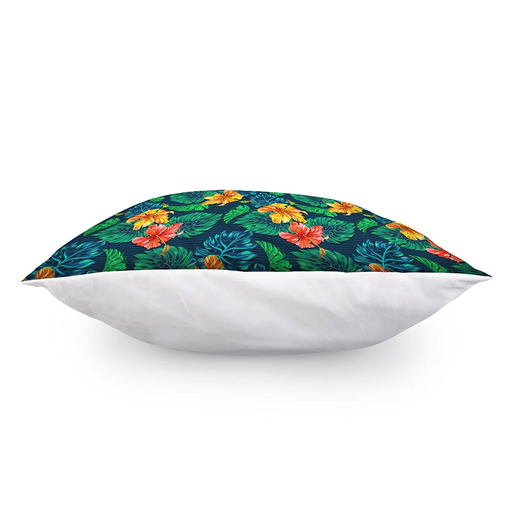 Hibiscus Monstera Hawaii Pattern Print Pillow Cover