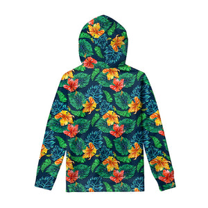 Hibiscus Monstera Hawaii Pattern Print Pullover Hoodie