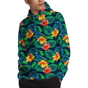 Hibiscus Monstera Hawaii Pattern Print Pullover Hoodie