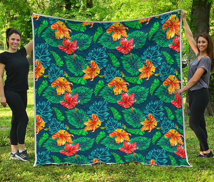 Hibiscus Monstera Hawaii Pattern Print Quilt