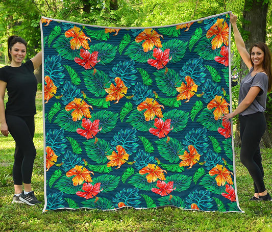 Hibiscus Monstera Hawaii Pattern Print Quilt