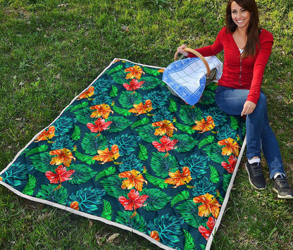 Hibiscus Monstera Hawaii Pattern Print Quilt