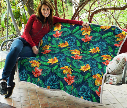 Hibiscus Monstera Hawaii Pattern Print Quilt