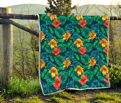 Hibiscus Monstera Hawaii Pattern Print Quilt