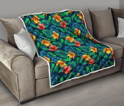Hibiscus Monstera Hawaii Pattern Print Quilt