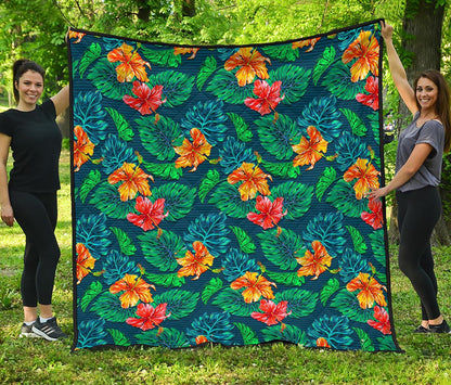 Hibiscus Monstera Hawaii Pattern Print Quilt