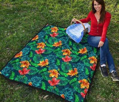 Hibiscus Monstera Hawaii Pattern Print Quilt