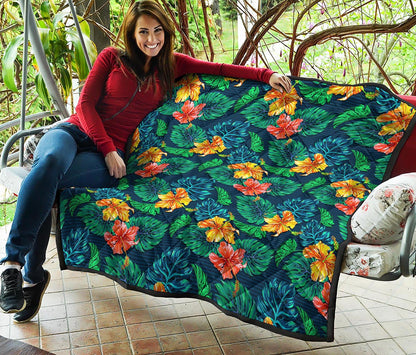 Hibiscus Monstera Hawaii Pattern Print Quilt
